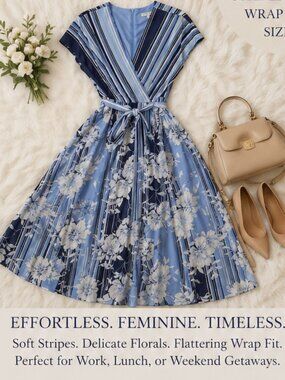 Sandra Darren Blue Dress Fit & Flare Elegant